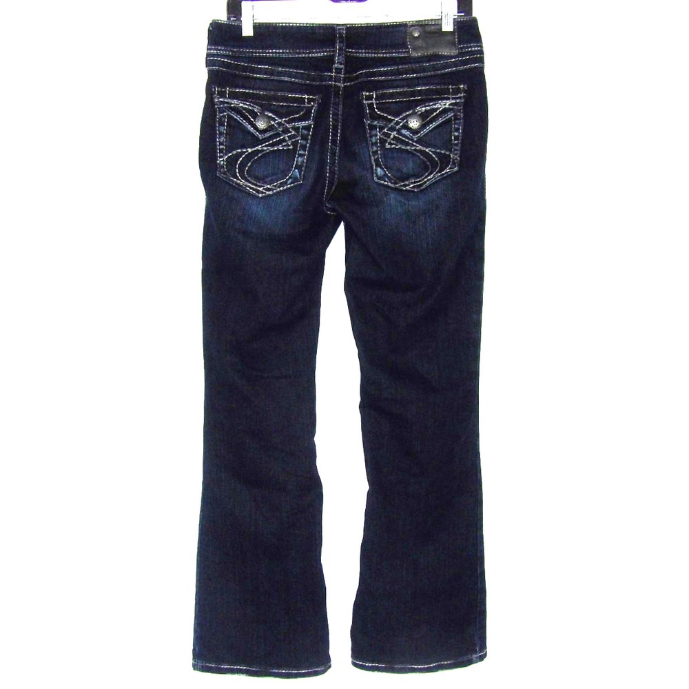 SILVER Dark Wash Stretch SUKI Surplus Boot Cut Flap Pocket Jeans Women's 28